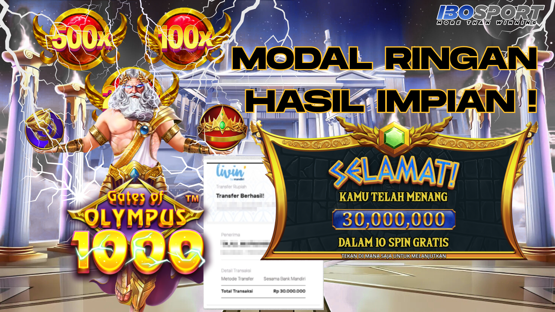 Maxwin Gates of Olympus 1000: Member IBOSPORT ID ja**7007 Menang 30 Juta dari Bet 400 Ribu!