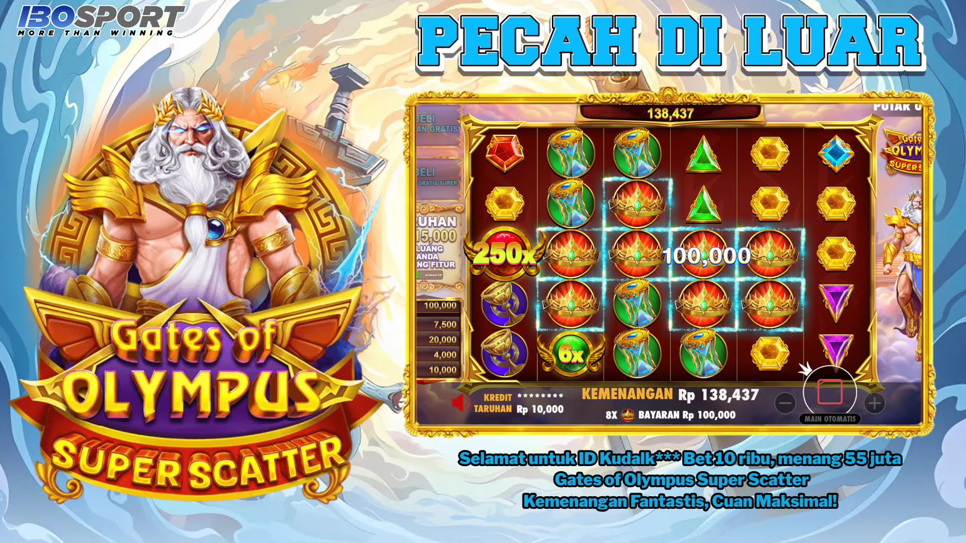 Pecah Kemenangan 55 Juta! Member Kudalk* IBOSPORT Menang Besar dari Bet 10 Ribu di Gates of Olympus Super Scatter**