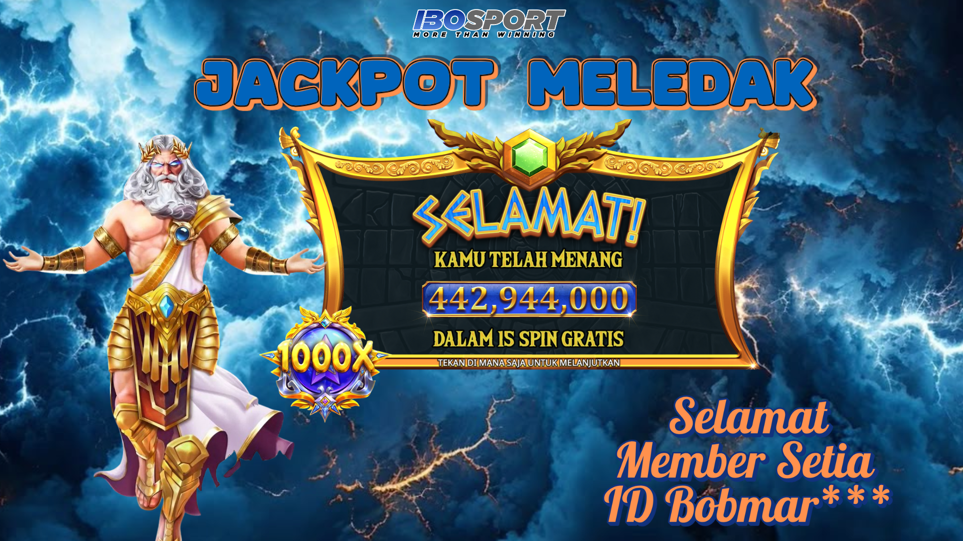 IBOSPORT Member Bobmar*** Raih Jackpot 442 Juta di Gates of Olympus 1000!