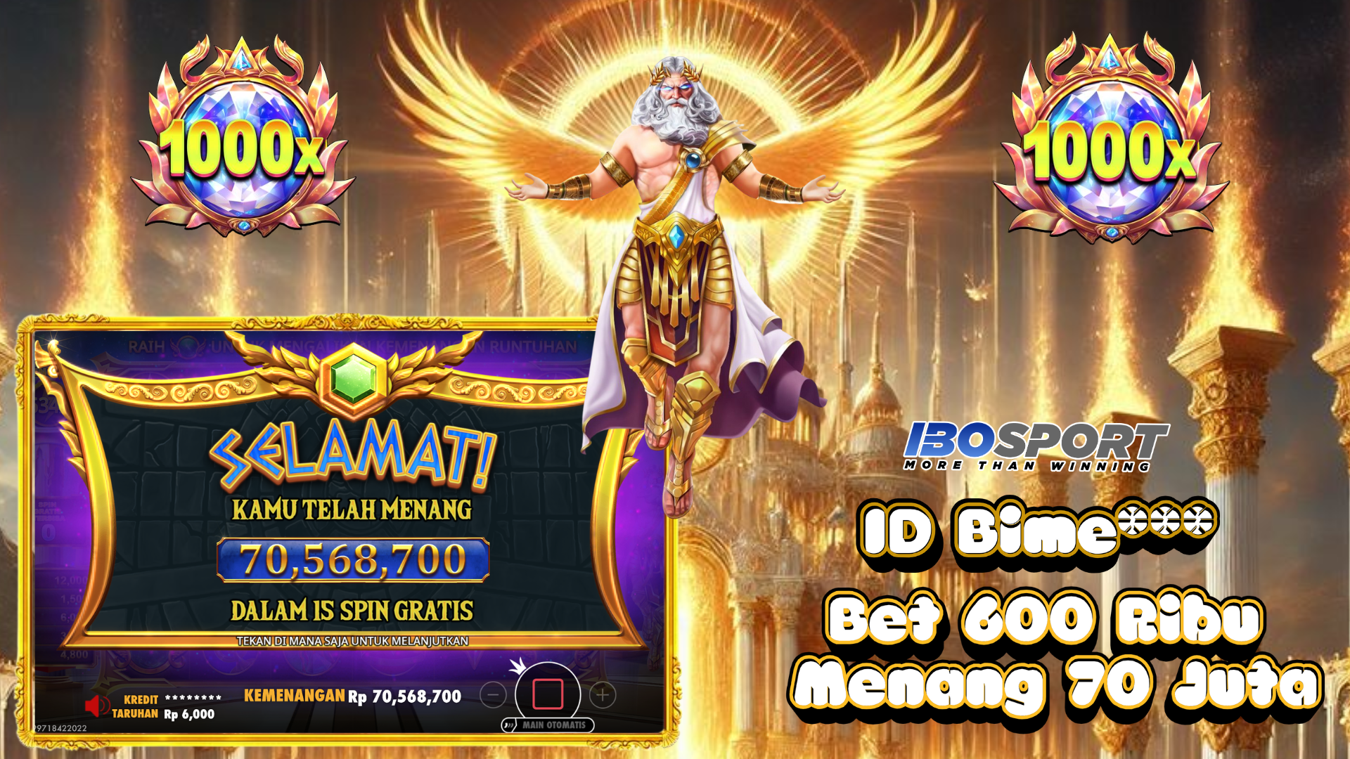 Kemenangan Besar Modal Kecil: Bime*** Raih 70 Juta di Gates of Olympus IBOSPORT