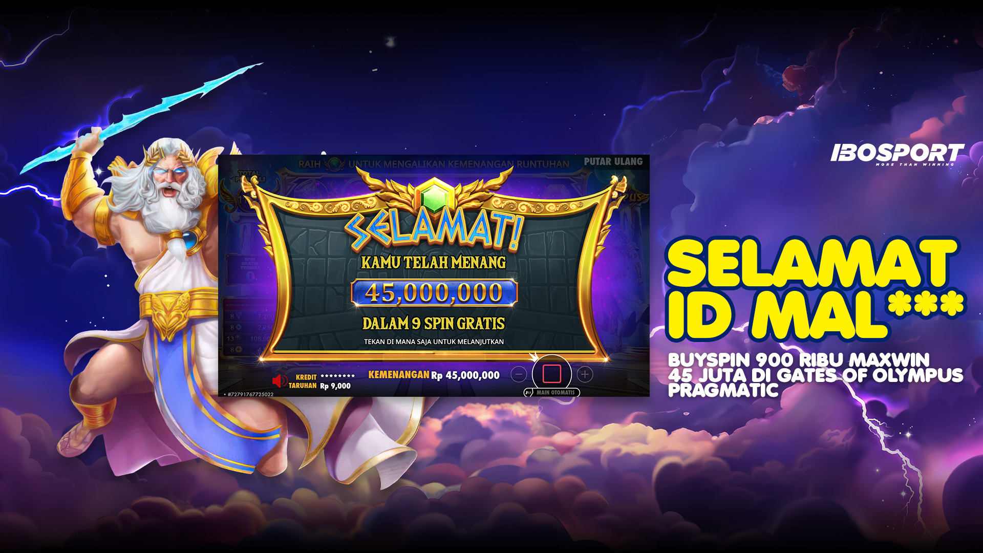 MAXWIN FANTASTIS! Member IBOSPORT ID DUS** Buyspin 900 Ribu Raih 45 Juta di Gates of Olympus Pragmatic!