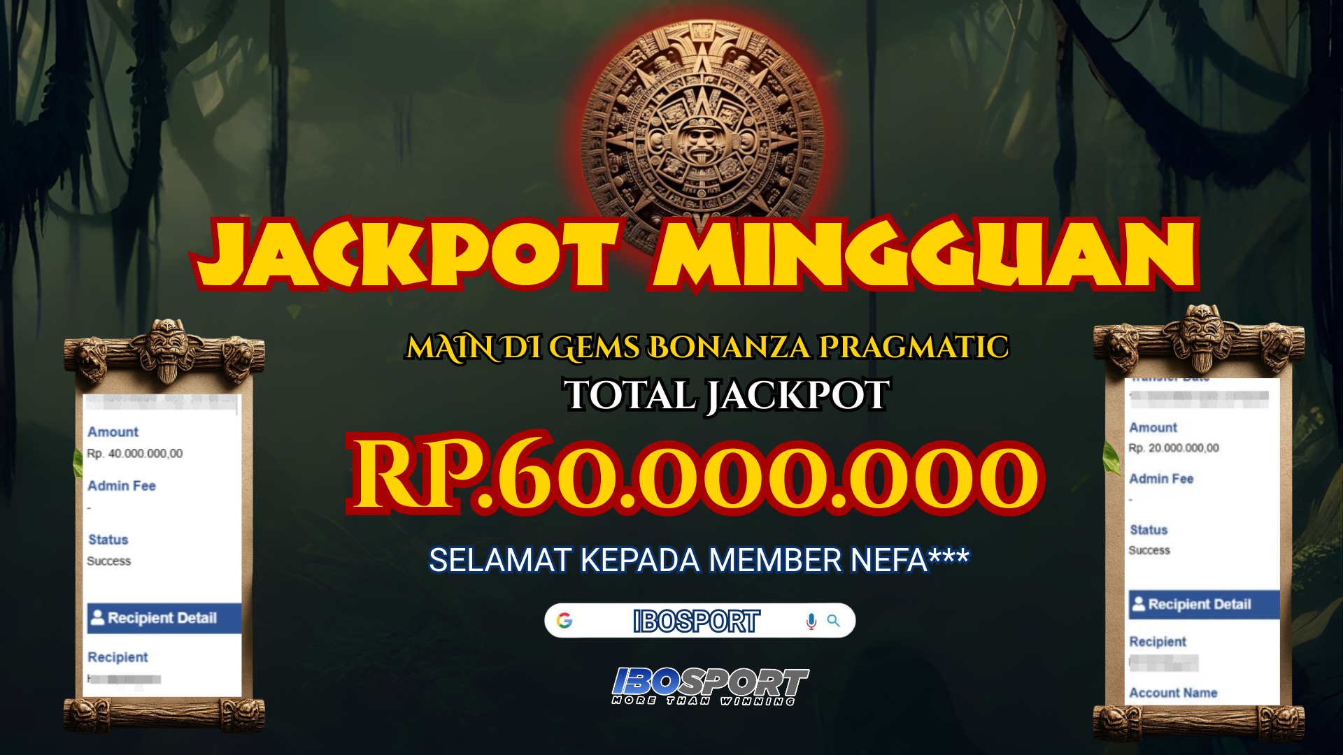 Jackpot Mingguan Gems Bonanza: Member IBOSPORT Menang Rp60 Juta