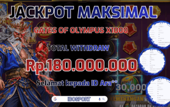 Jackpot Maksimal IBOSPORT Rp180 Juta dari Gates of Olympus X1000