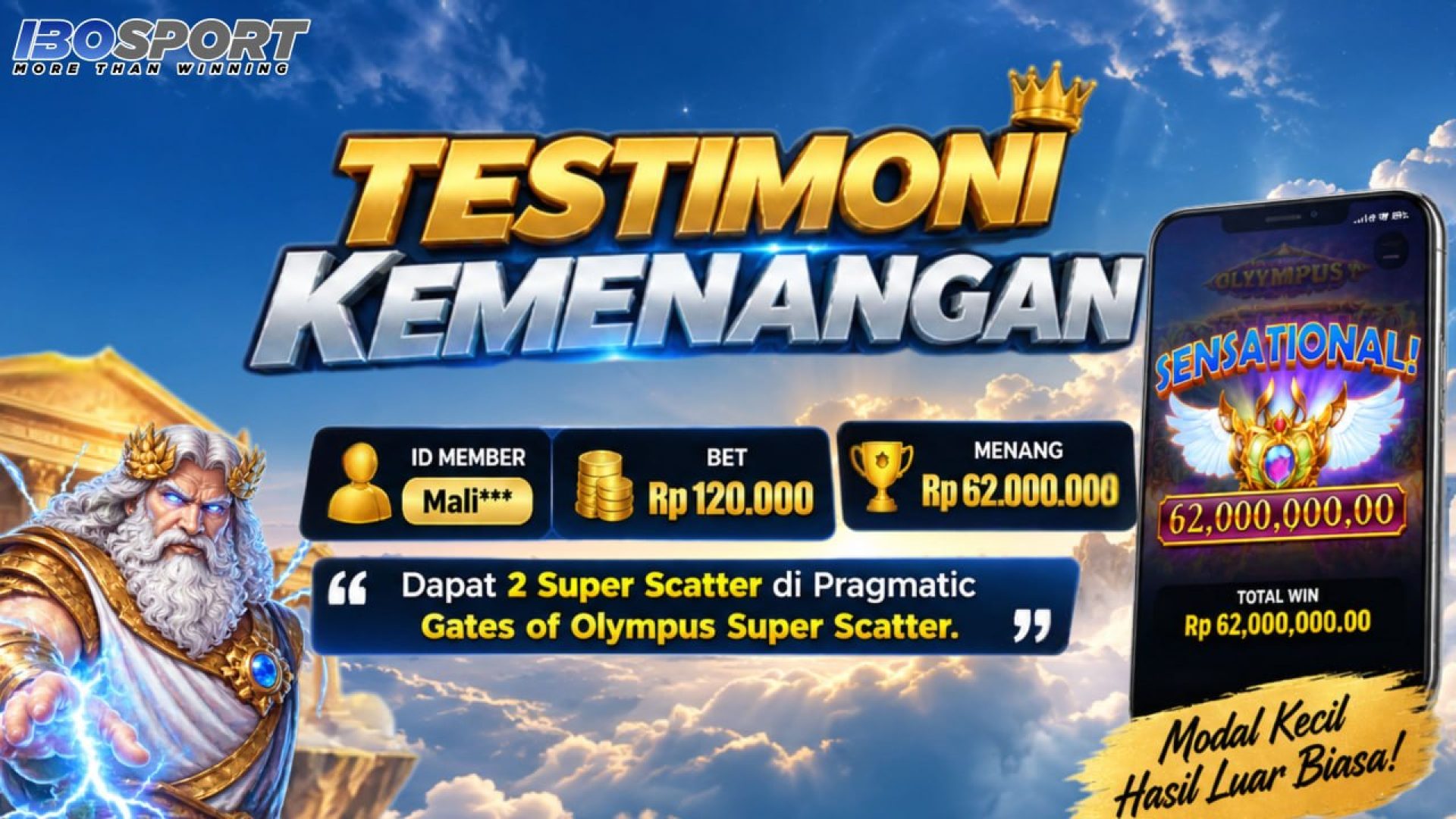 Modal Rp120 Ribu Disulap Zeus Jadi Rp62 Juta di Gates of Olympus Super Scatter