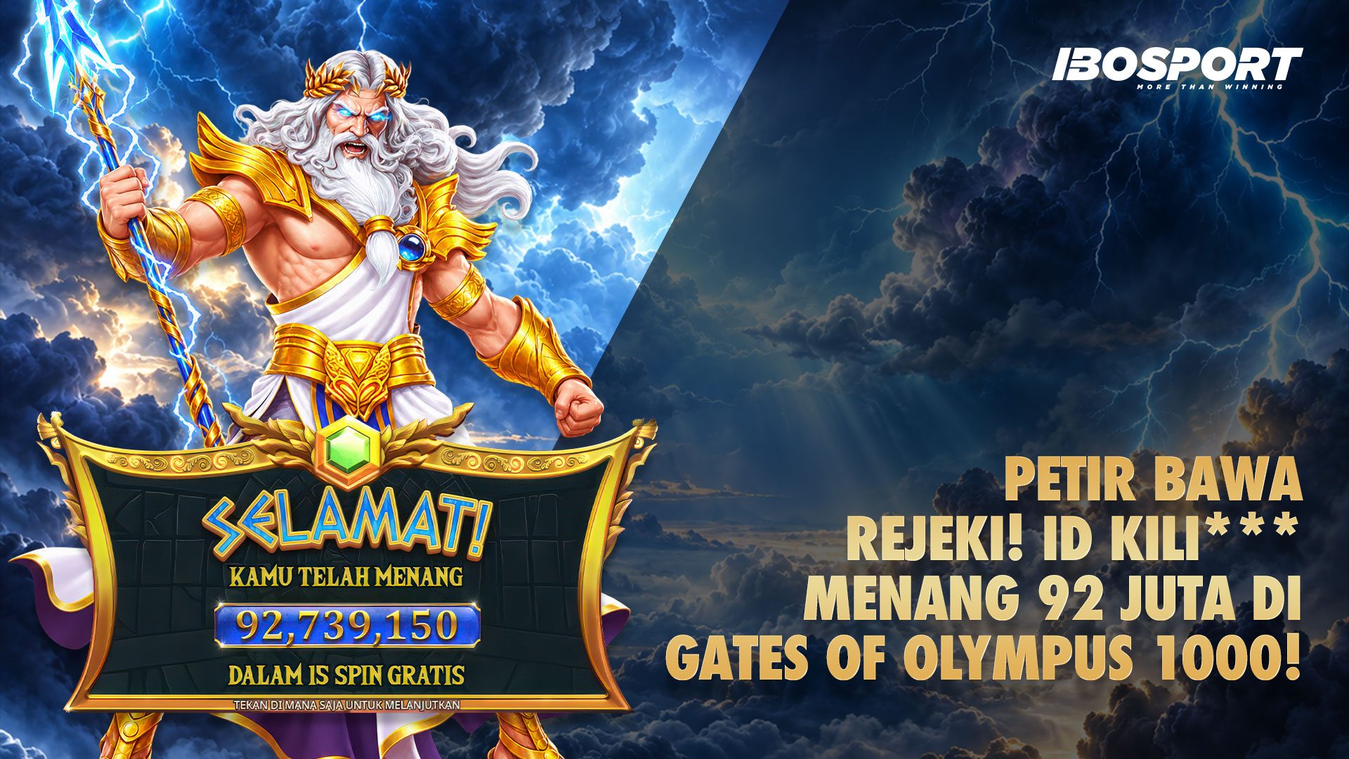 kili*** Kena Petir Hoki! Jackpot 92 Juta Cuma Dengan Modal 7000 Perak di Gates of Olympus 1000!